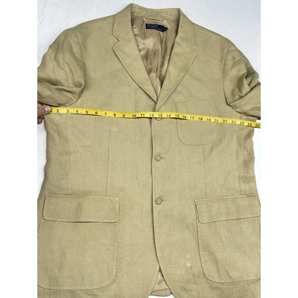 Polo Ralph Lauren Sport Blazer Mens XL Khaki Linen Safari Coat Jacket